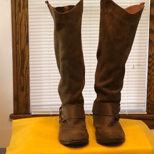 Brown “brushed” faux-suede slouch boots.JustFab 10